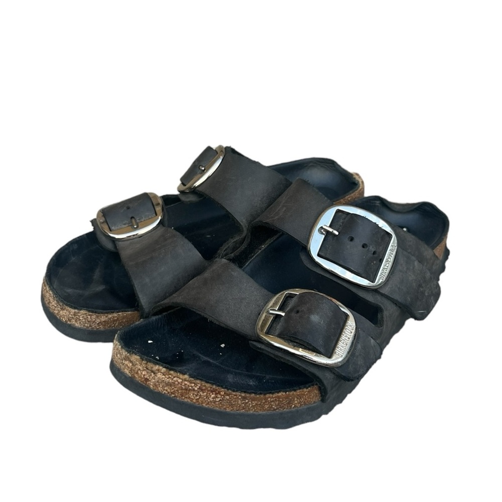 Arizona Big Buckle Silver Gray Leather Size 38 EU 8 Womens Used